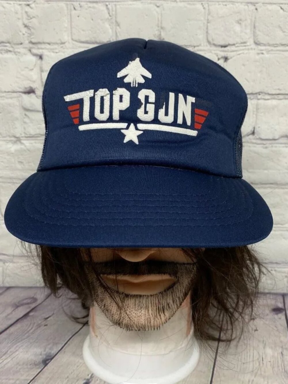 Vintage 80s Top Gun Trucker Hat Mesh Cap Snapback Movie Promo Print